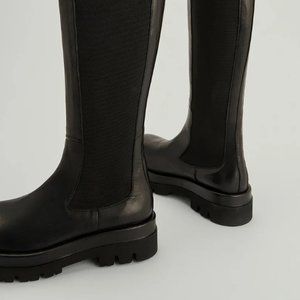 NA-KD brand Chunky Leather Profile Shaft Boots - Black 6.5 US Women